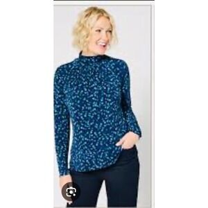 Susan Graver Womens Long Sleeve Mock Neck Printed Top Blue Green1X